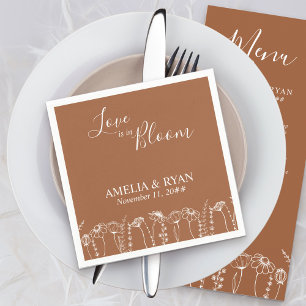 Liefde in Bloom Oranje Wildflower Sketch Wedding Servet