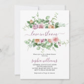 Liefde in Bloom Paarse Roos Bridal Shower Invitati Kaart (Voorkant)