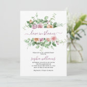 Liefde in Bloom Paarse Roos Bridal Shower Invitati Kaart (Staand voorkant)