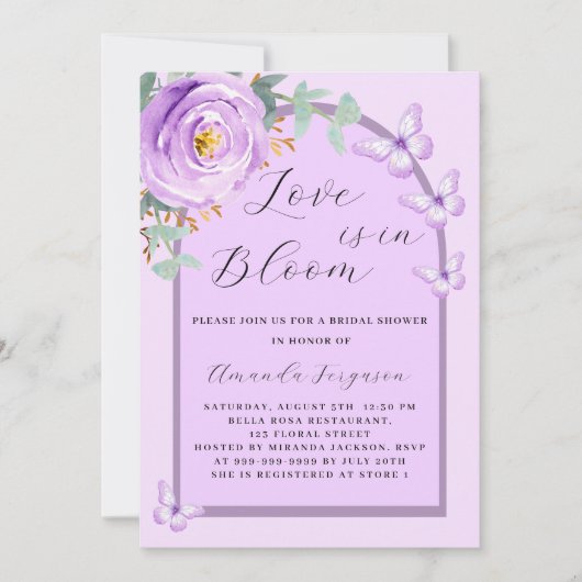 Liefde in Bloom paarse vlinderboog Vrijgezellenfee Kaart (Voorkant)