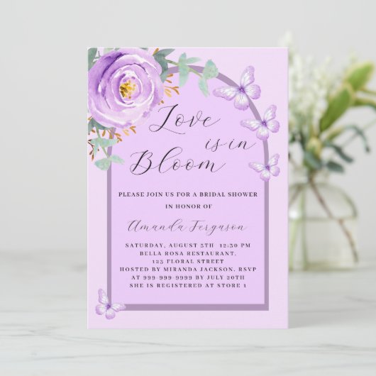 Liefde in Bloom paarse vlinderboog Vrijgezellenfee Kaart (Staand voorkant)