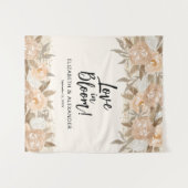 Liefde in Bloom Peach Bloemenbruiloft Wandkleed (Voorkant (horizontaal))