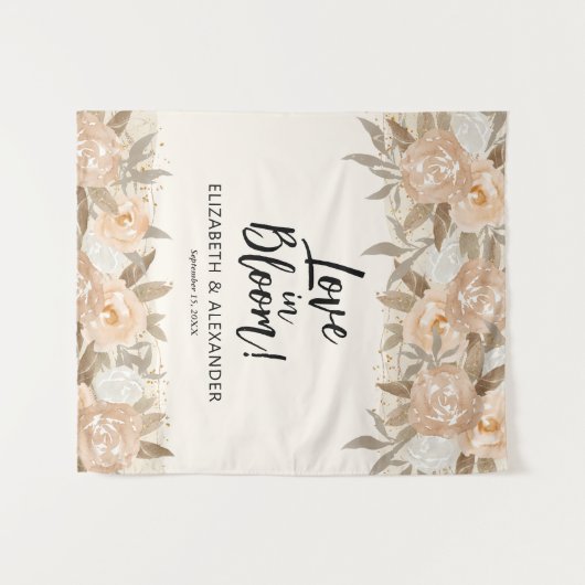 Liefde in Bloom Peach Bloemenbruiloft Wandkleed (Voorkant (horizontaal))