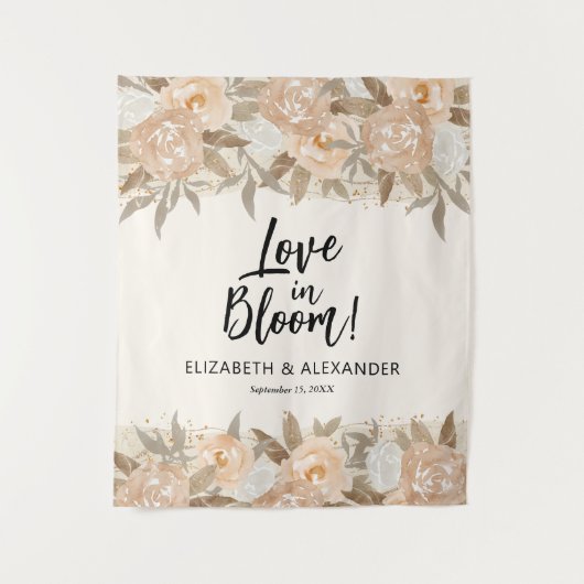 Liefde in Bloom Peach Bloemenbruiloft Wandkleed (Voorkant)