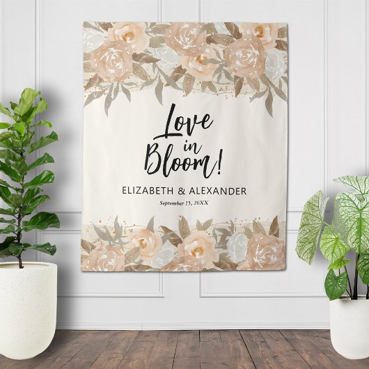 Liefde in Bloom Peach Bloemenbruiloft Wandkleed
