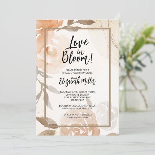 Liefde in Bloom Peach Floral Vrijgezellenfeest Kaart (Staand voorkant)