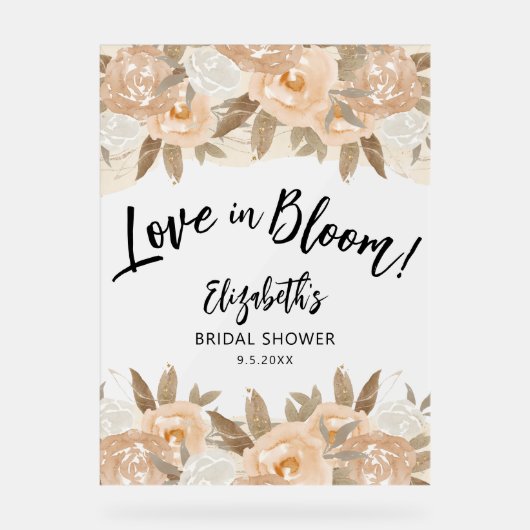 Liefde in Bloom Peach Flowers Vrijgezellenfeest Acryl Bord (Voorkant)