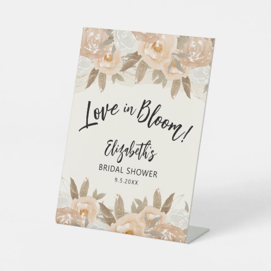 Liefde in Bloom Peach Flowers Vrijgezellenfeest Reclamebord Met Voetstuk (Voorkant)