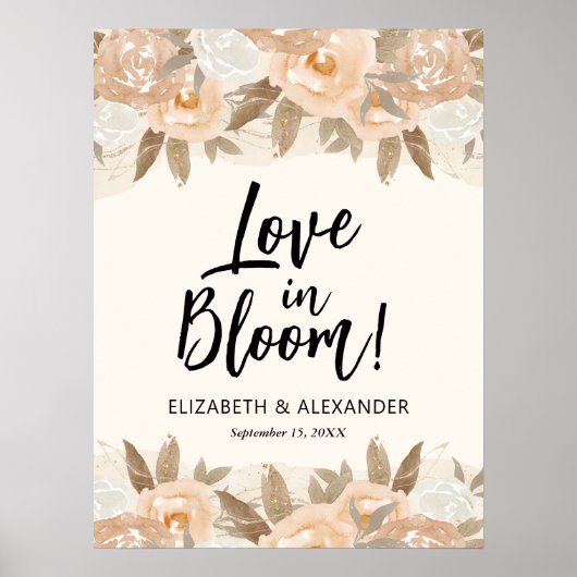 Liefde in Bloom Perzik Bloemen Bruiloft Welkom Poster (Voorkant)