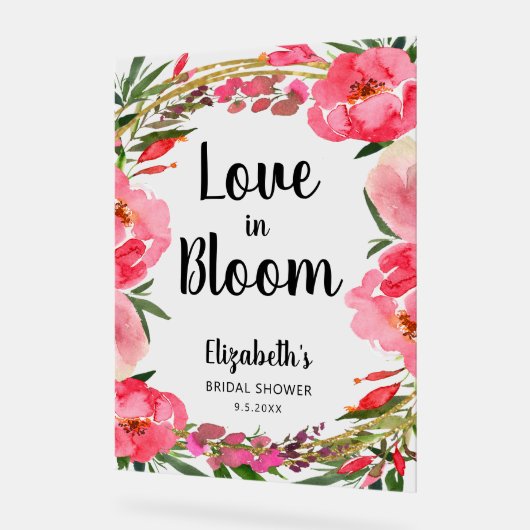 Liefde in Bloom Pink Flowers Vrijgezellenfeest Acryl Bord (Hoek)