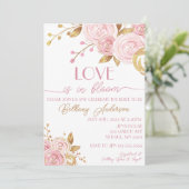 Liefde in Bloom Pink & Gold Bridal Shower Uitnodig Kaart (Staand voorkant)
