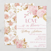 Liefde in Bloom Pink & Gold Bridal Shower Uitnodig Kaart (Voorkant / Achterkant)