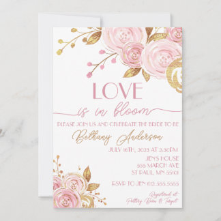 Liefde in Bloom Pink & Gold Bridal Shower Uitnodig Kaart
