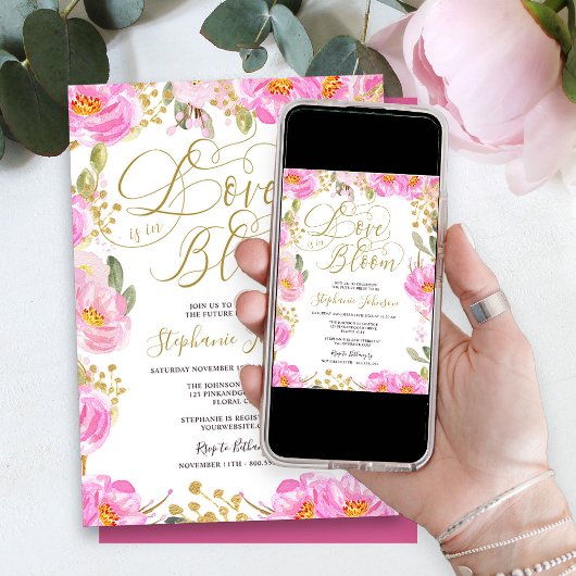 Liefde in Bloom Pink Gold Floral Vrijgezellenfeest Kaart