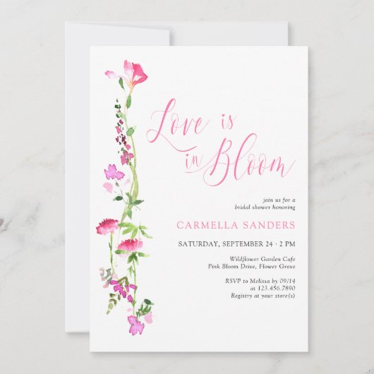Liefde in Bloom Pink Wildflower Vrijgezellenfeest Kaart (Voorkant)