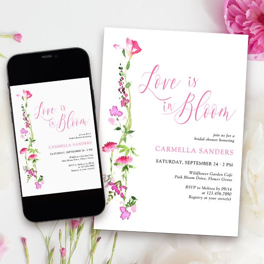 Liefde in Bloom Pink Wildflower Vrijgezellenfeest Kaart