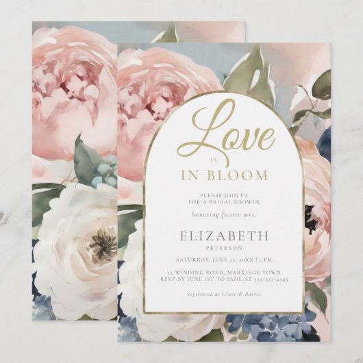 Liefde in Bloom Pioen Goud Boho Arch Vrijgezellenf Kaart (Voorkant / Achterkant)