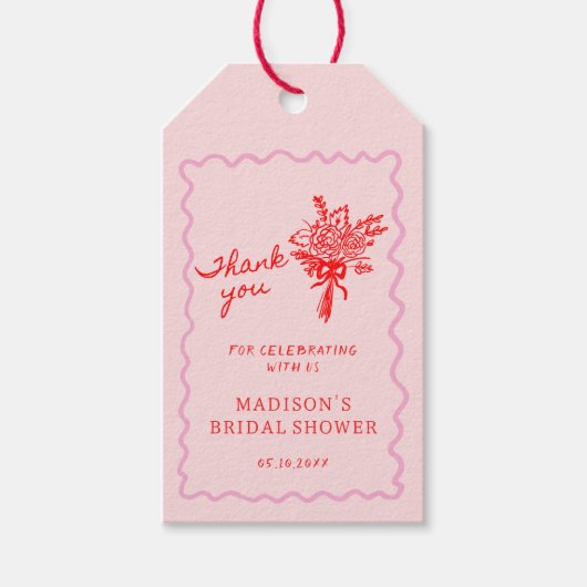 Liefde in Bloom Rood Roze Vrijgezellenfeest Welkom Cadeaulabel (Voorkant)