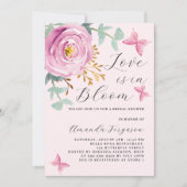 Liefde in Bloom roze rozenvlinder Vrijgezellenfees Kaart (Voorkant)