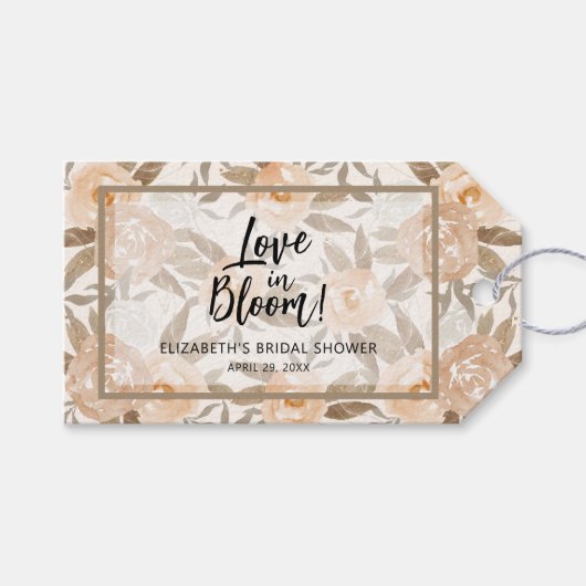 Liefde in Bloom Rustic Peach Floral Cadeaulabel (Voorkant (Horizontaal))