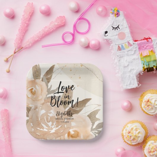 Liefde in Bloom Rustieke Perzik Bloemen Papieren Bordje (Feest)