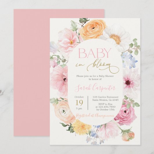 Liefde in Bloom Spring Floral Baby shower Meisje Kaart (Voorkant / Achterkant)