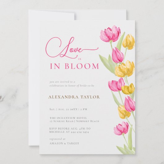 Liefde in Bloom Tulips Calligraphy Vrijgezellenfee Kaart (Voorkant)