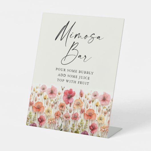 Liefde in Bloom Vrijgezellenfeest Mimosa Bar Teken Reclamebord Met Voetstuk (Voorkant)