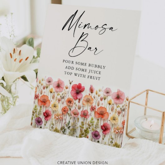 Liefde in Bloom Vrijgezellenfeest Mimosa Bar Teken Reclamebord Met Voetstuk