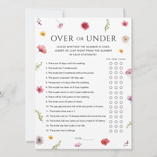 Liefde in Bloom Vrijgezellenfeest Over & Onder Gam Kaart (Voorkant)