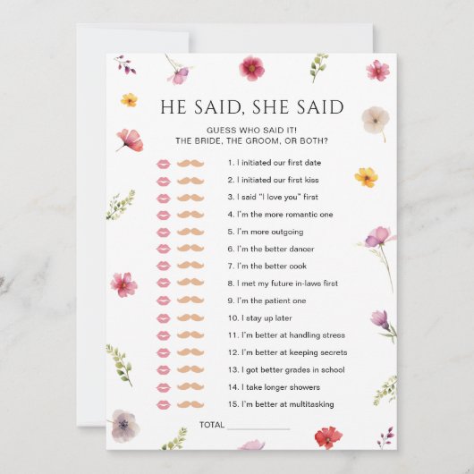 Liefde in Bloom Vrijgezellenfeest Wie zei Game Kaa Kaart (Voorkant)