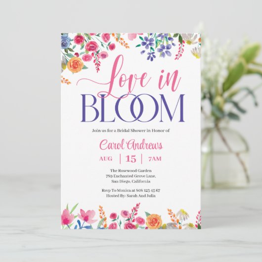 Liefde in Bloom Waterverf Bloemen Roze Vrijgezelle Kaart (Staand voorkant)