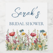 Liefde in Bloom Waterverf Wildflower Vrijgezellenf Wijn Etiket (Enkel label)