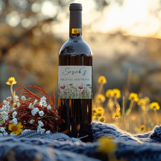 Liefde in Bloom Waterverf Wildflower Vrijgezellenf Wijn Etiket