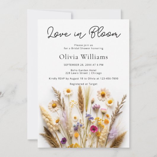 Liefde in Bloom Wildbloemen Bruidsdouche Uitnodigi Kaart (Voorkant)