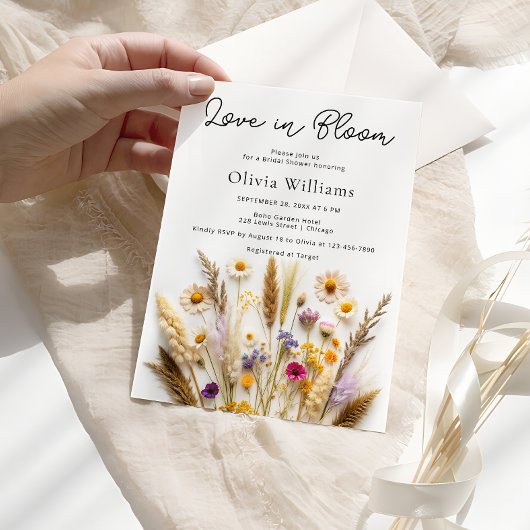 Liefde in Bloom Wildbloemen Bruidsdouche Uitnodigi Kaart