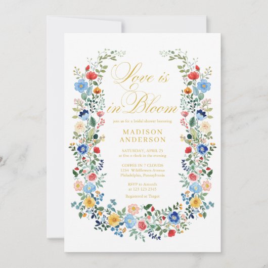 Liefde in Bloom Wilde Bloemen Gouden Vrijgezellenf Kaart (Voorkant)