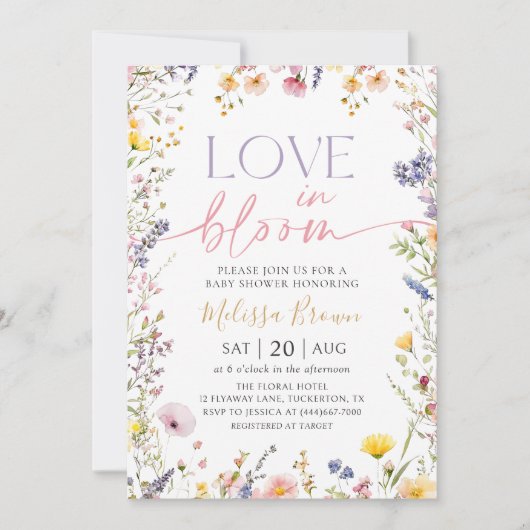 Liefde in Bloom Wildflower Bruidsdouche Uitnodigin Kaart (Voorkant)
