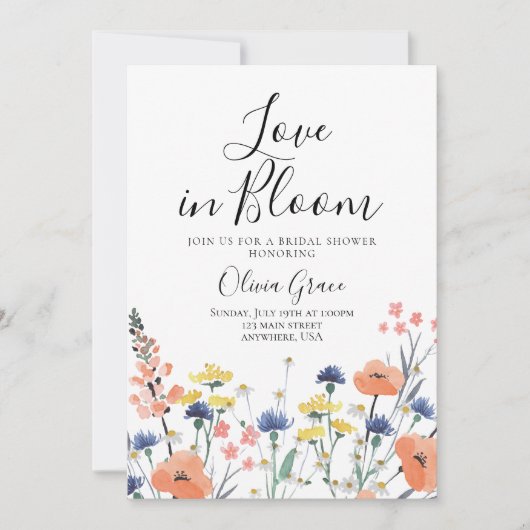 Liefde in Bloom Wildflower bruidsdouche Uitnodigin Kaart (Voorkant)
