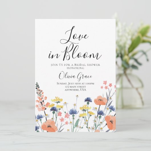 Liefde in Bloom Wildflower bruidsdouche Uitnodigin Kaart (Staand voorkant)
