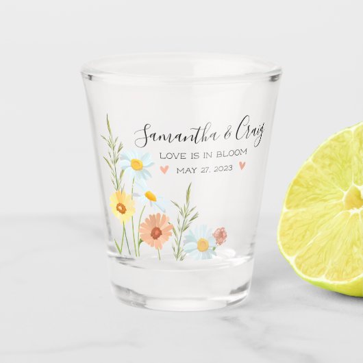 Liefde in Bloom Wildflower Daisy Shot Glass Glas (Voorkant)