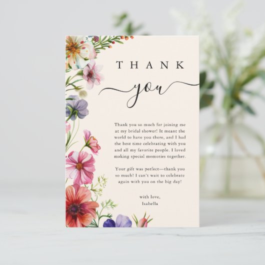 Liefde in Bloom Wildflower Floral Vrijgezellenfees Bedankkaart (Staand voorkant)