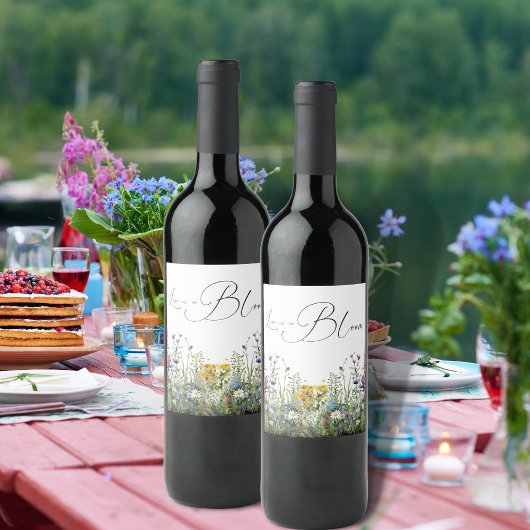 Liefde in Bloom Wildflower Floral Vrijgezellenfees Wijn Etiket