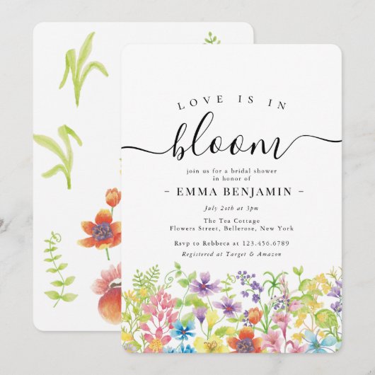 Liefde in Bloom Wildflower Flower Vrijgezellenfees Kaart (Voorkant / Achterkant)