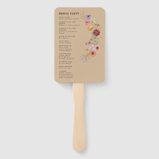 Liefde In Bloom Wildflower Trouwprogramma Hand Fan Handwaaier (Achterkant)