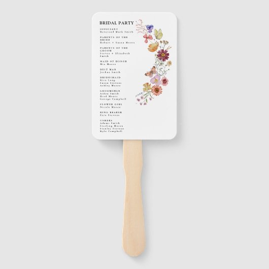 Liefde In Bloom Wildflower Trouwprogramma Hand Fan Handwaaier (Achterkant)