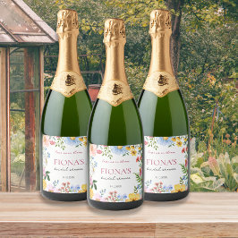 Liefde in Bloom Wildflower Vrijgezellenfeest Moder Sparkling Wijnetiket