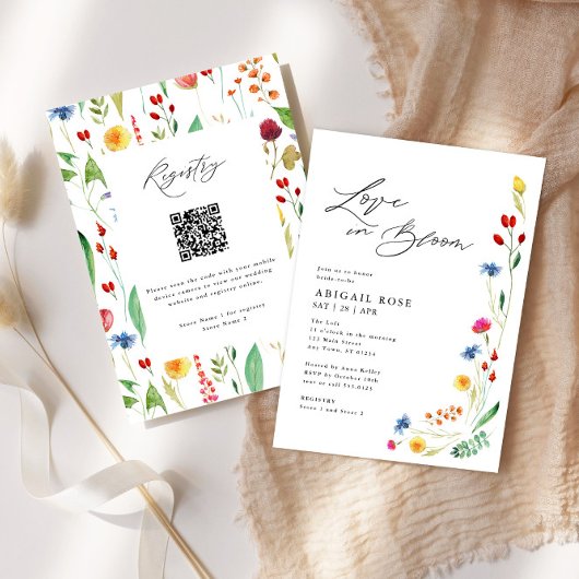 Liefde in Bloom Wildflower Vrijgezellenfeest, QR C Kaart