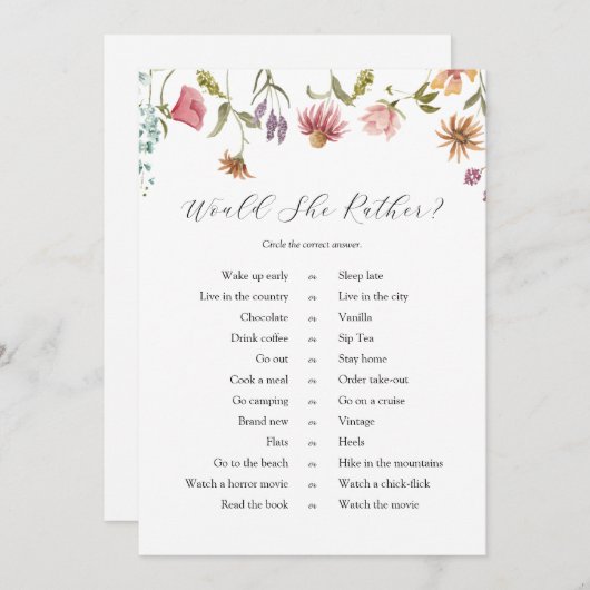 Liefde in Bloom Wildflower Zou ze Liever Kaarten (Voorkant / Achterkant)