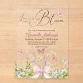 Liefde in Boom Wildflower Pink Bow Vrijgezellenfee Acryl Uitnodigingen (Voorkant)